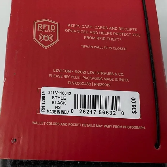 LEVI'S Black RFID Protection Trifold Wallet - Picture 4 of 4